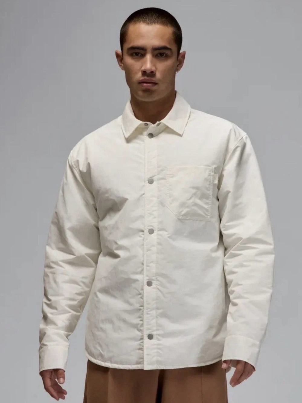 Men's Air Jordan Rain Button Down Jacket Cream Sweater Puffer FV7432-133 Medium